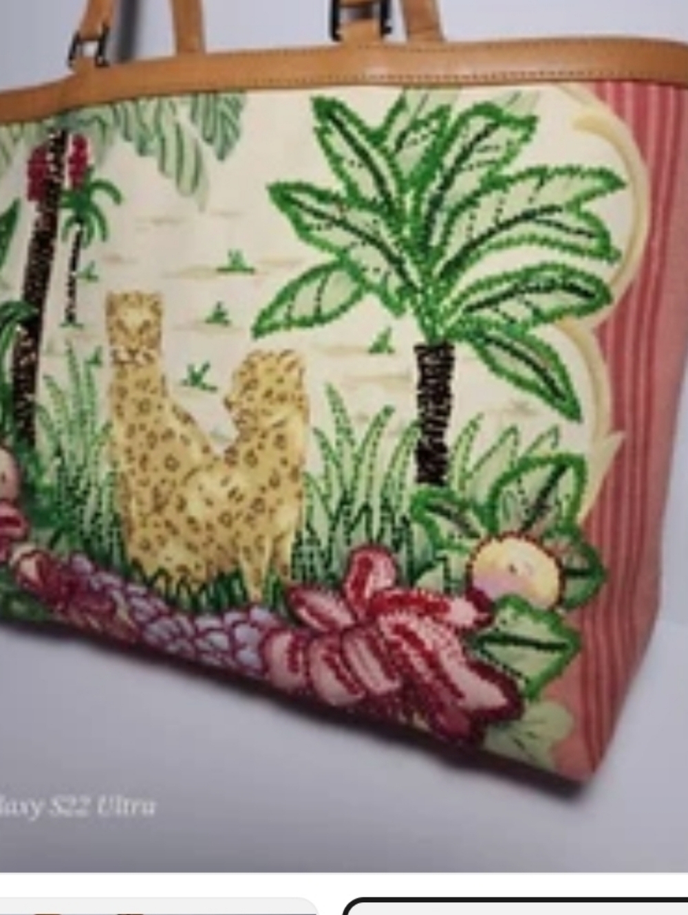 Isabella Fiore Sequined Leopard Print Bamboo Handle Tote Bag